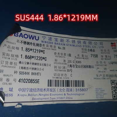 a folha de aço inoxidável SS444 de 0.8mm classifica SUS444 ASTM444 21