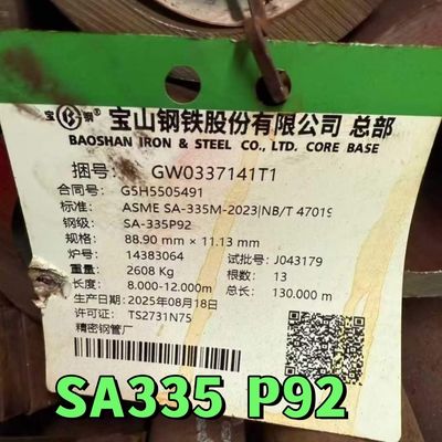 Tubo de aço de liga ferrítica sem costura ASME A335 P92 desenhado a frio 89*11.13mm para serviço a alta temperatura