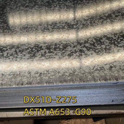 Material DX51D-Z275 ASTM A653 G90 Chapa de aço galvanizado 3.0x1250*2500MM Zero Spangle