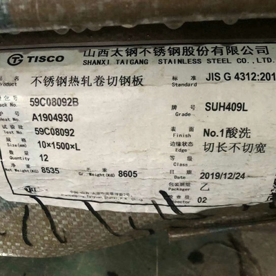 SUH409L UNS S40910 Chapa de aço inoxidável laminada a quente 1D Finalizada 3,5 mm 409L