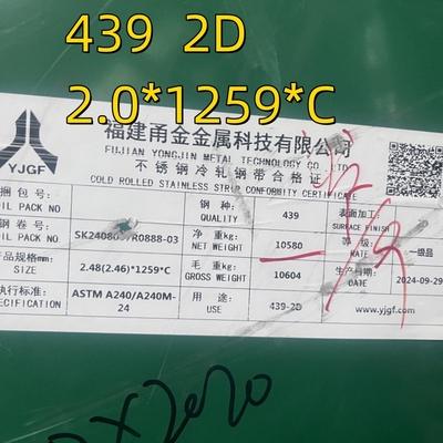 ASTM A240/A240M INOX 439 Folha de aço inoxidável laminada a frio SUS439 1.4510 2.5*1219mm
