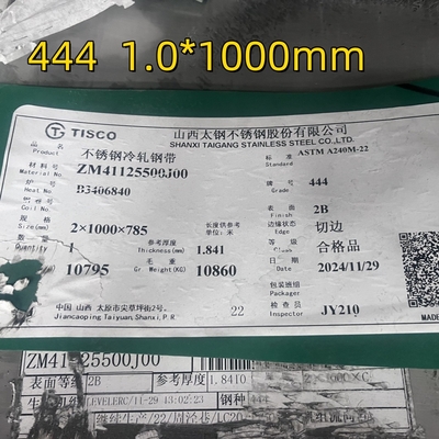 SUS444 2B S44400 EN1.4376 AISI 444 Chapa de aço inoxidável 1.0* 1000mm Largura 1219mm