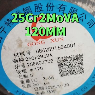 Barra Redonda de Aço Liga 25Cr2MoVA 120mm de Diâmetro 6000mm de Comprimento Aço Resistente ao Calor Laminado a Quente para Parafusos de Alta Temperatura
