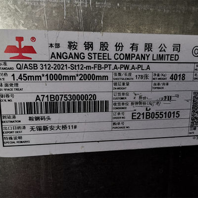 Chapa de Aço Laminada a Frio St12 ST13 DDQ 1.2*1500*3000mm Chapa de Aço Carbono